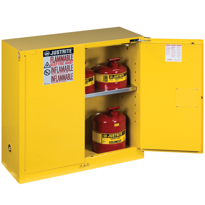 Flammable Safety Cabinet, 30 Gal., 1 shelf, 2 self-close doors