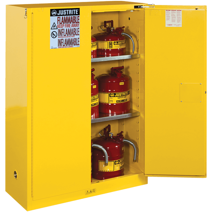 Flammable Safety Cabinet, 45 Gal., 2 shelves, 2 self-close doors