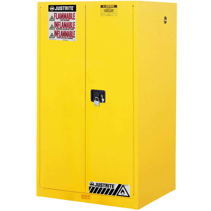 Flammable Safety Cabinet, 60 Gal., 2 shelves, 2 manual-close doors