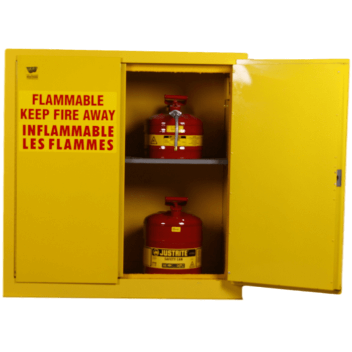 Flammable Safety Cabinet, 30 Gal., 1 shelf, 2 manual-close doors