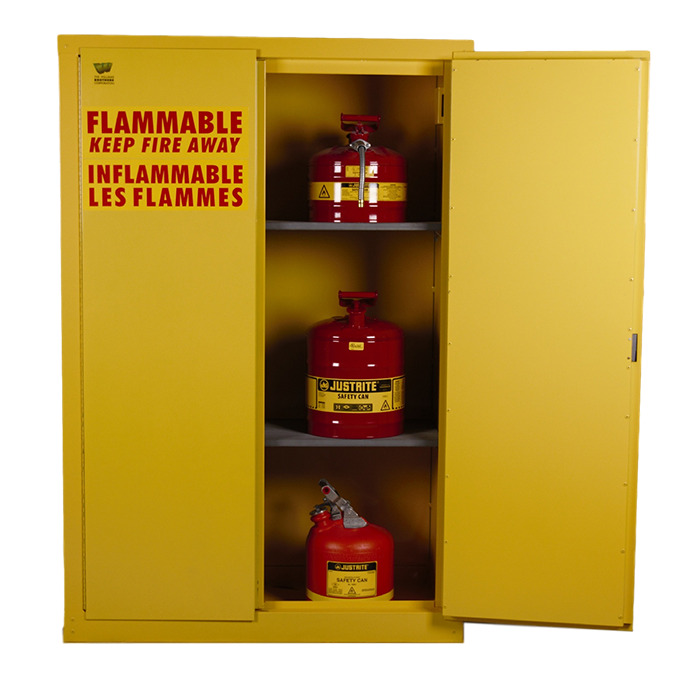 Flammable Safety Cabinet, 45 Gal., 2 shelf, 2 manual-close doors